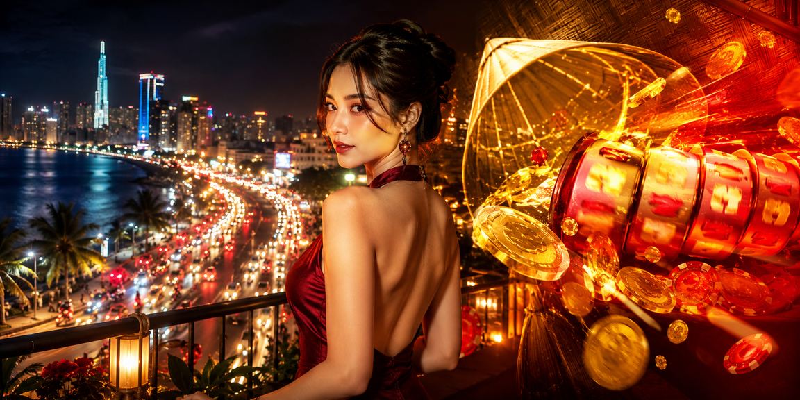 Người dùng chơi slot game tại TP. Hồ Chí Minh với hình ảnh nón lá đặc trưng